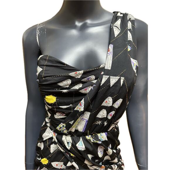 Mara Hoffman Black Multicolor One Shoulder Cocktail Mini Dress Size 4 - Picture 5 of 9